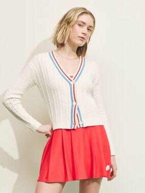 Prince Pickleball Cable Knit Cardigan Ivory XL NWT Cotton Button Sweater